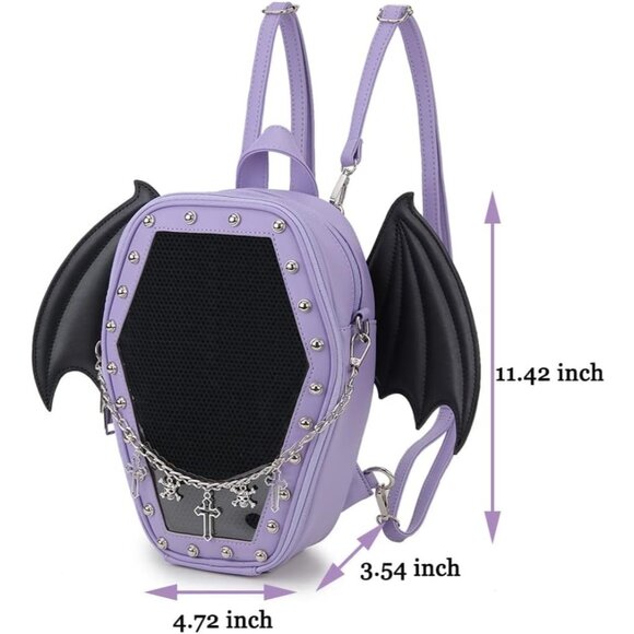 Gothic Coffin Shaped Purse and Backpack for Women Halloween Purple Shoulder Bag - Picture 4 of 9